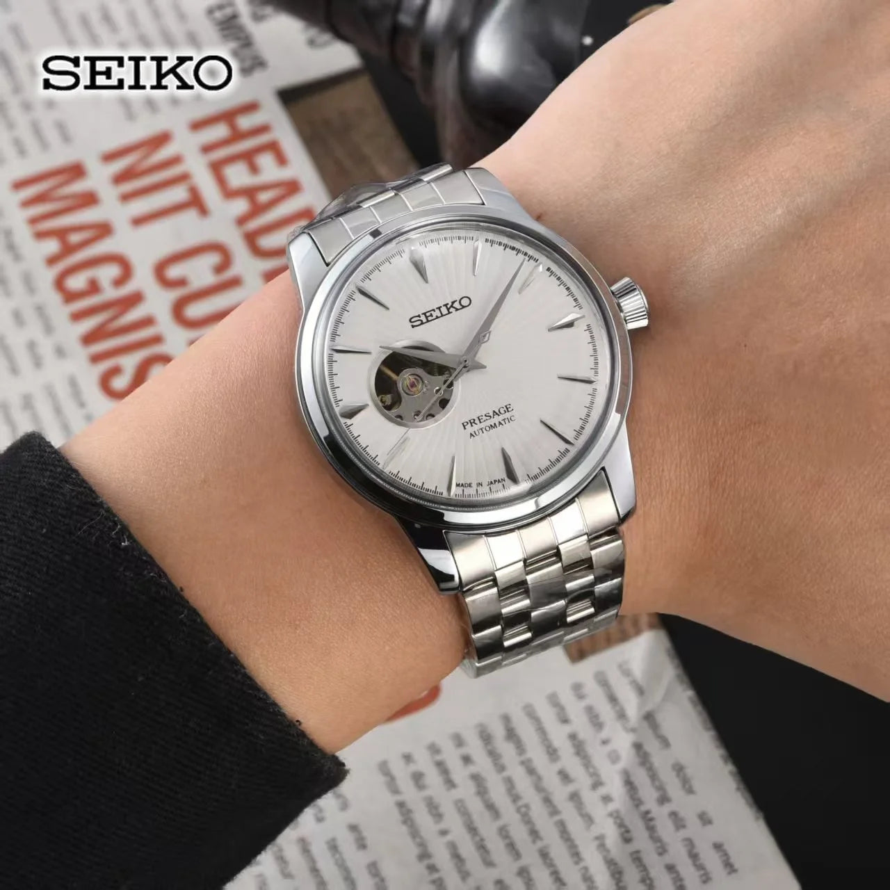 2026 Seiko Automatic Mechanical Watch Fashion Simple Hollow Men's and Women's Couple Watch Stainless Steel Strap Business Watch