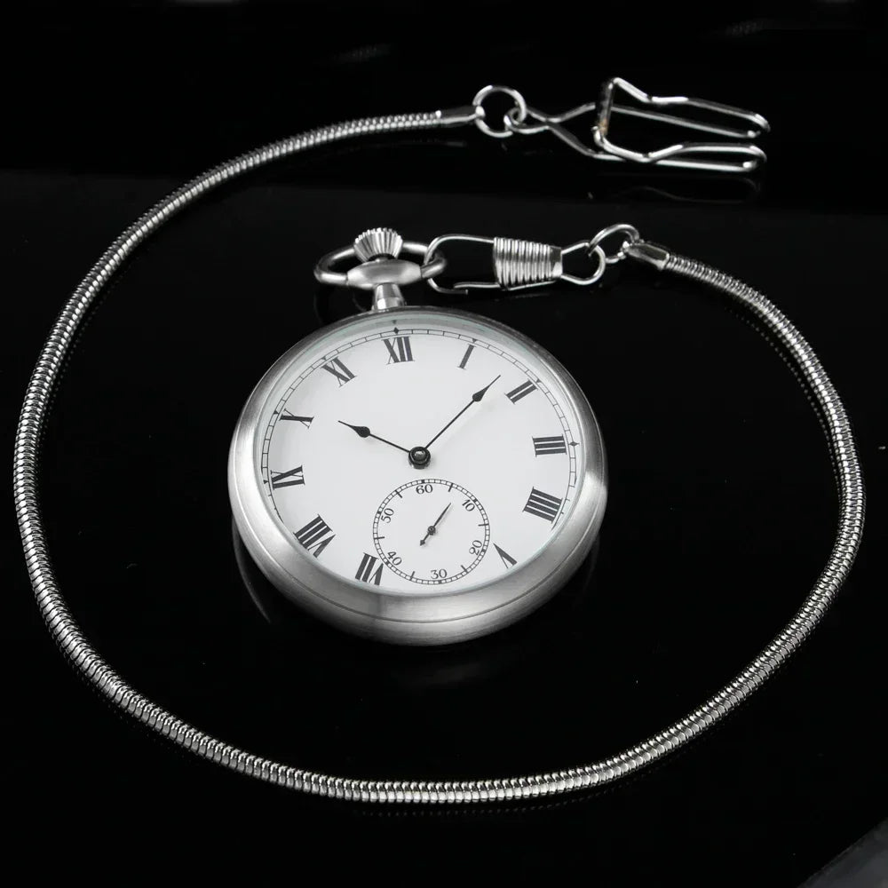 2025 High Quality Luxury Smooth Stainless Full Steel Mechanical Pocket Watch Wind Up Sub-dial Skeleton Vintage Antique Clock