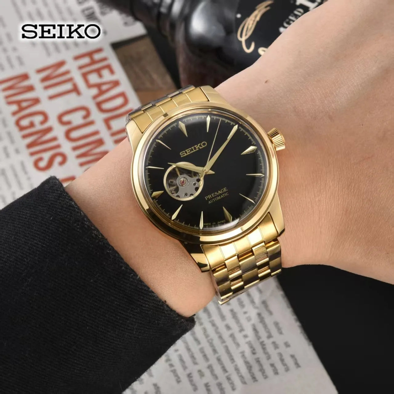 2026 Seiko Automatic Mechanical Watch Fashion Simple Hollow Men's and Women's Couple Watch Stainless Steel Strap Business Watch