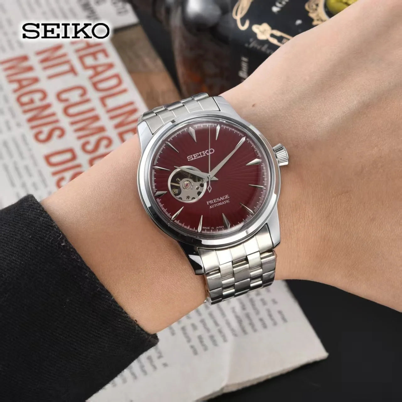 2026 Seiko Automatic Mechanical Watch Fashion Simple Hollow Men's and Women's Couple Watch Stainless Steel Strap Business Watch
