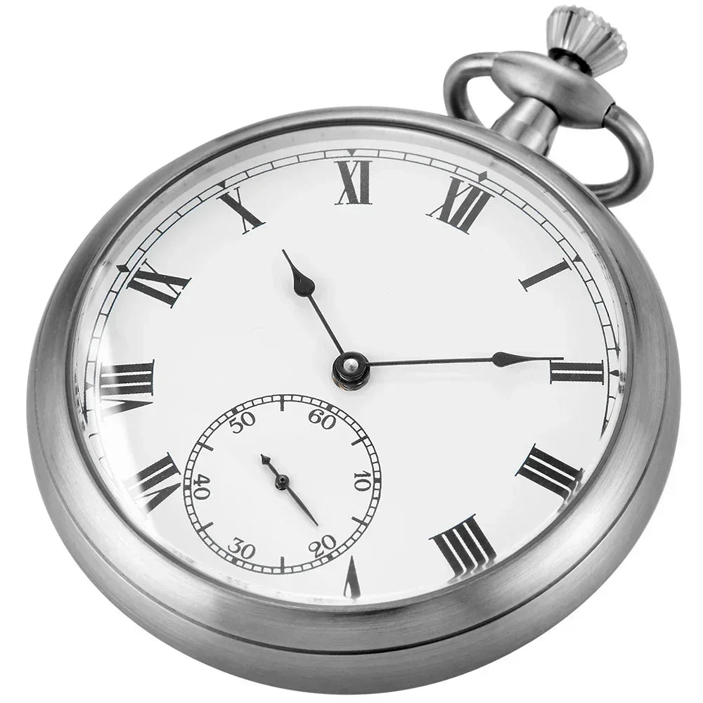 2025 High Quality Luxury Smooth Stainless Full Steel Mechanical Pocket Watch Wind Up Sub-dial Skeleton Vintage Antique Clock
