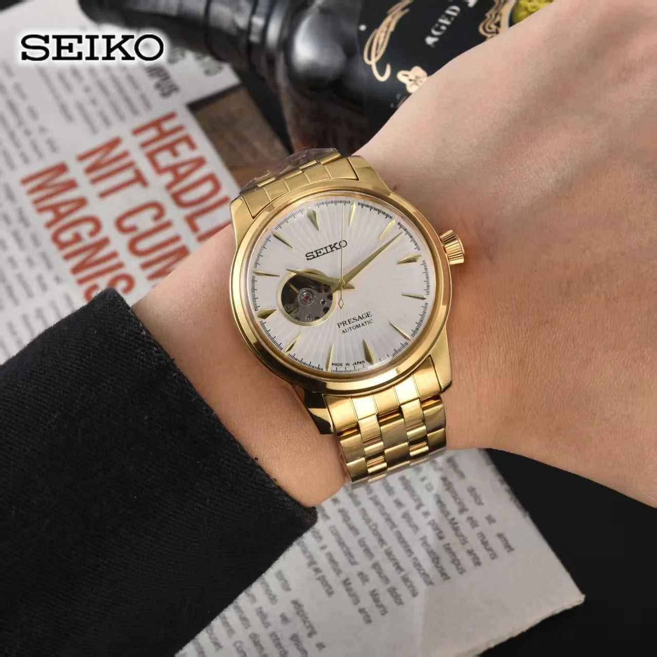 2026 Seiko Automatic Mechanical Watch Fashion Simple Hollow Men's and Women's Couple Watch Stainless Steel Strap Business Watch