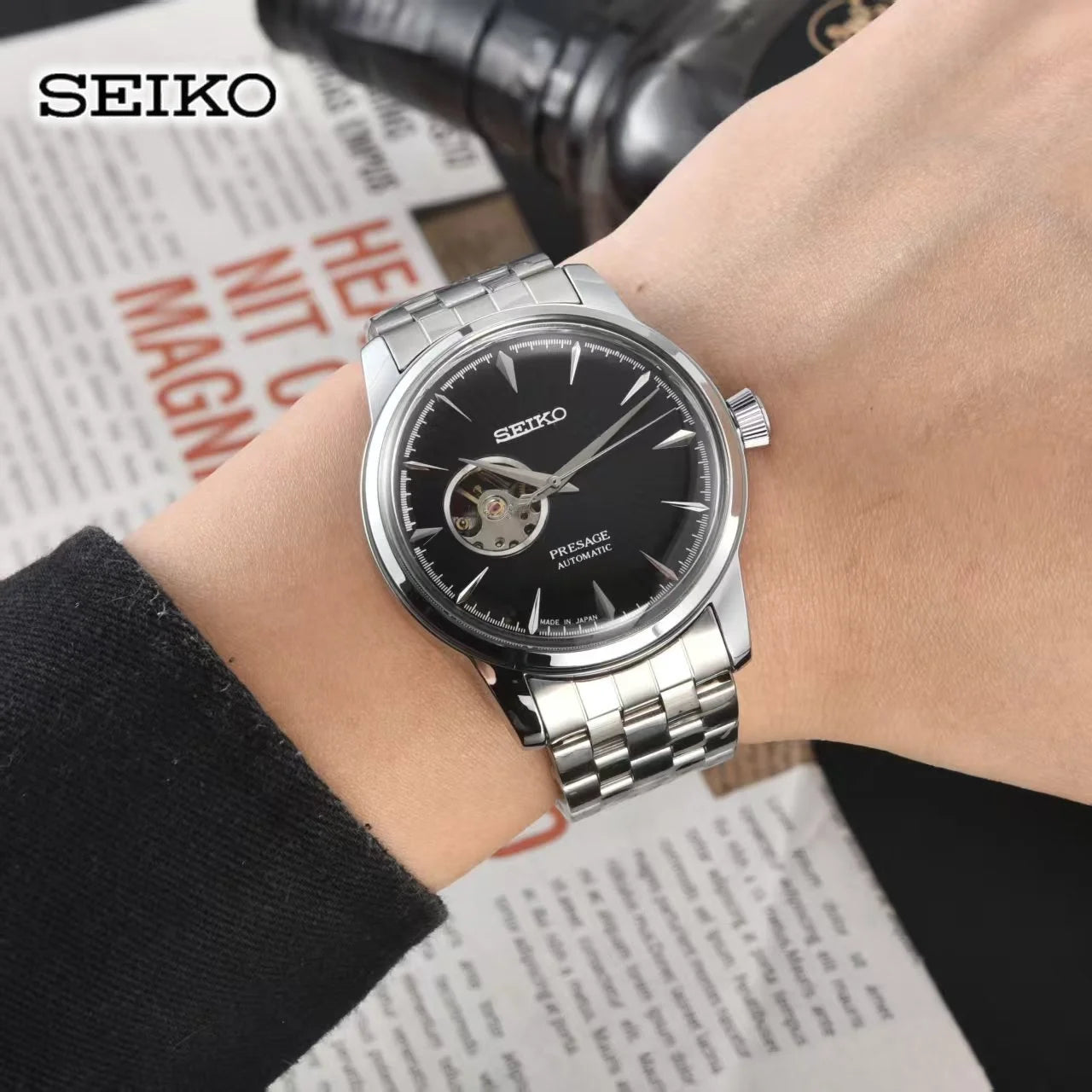2026 Seiko Automatic Mechanical Watch Fashion Simple Hollow Men's and Women's Couple Watch Stainless Steel Strap Business Watch