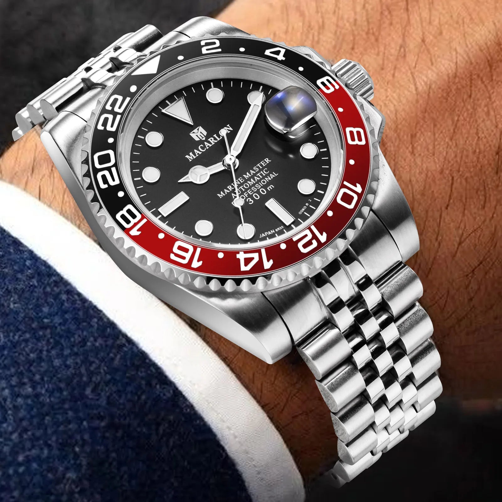 MACARLON Design NEW calendar Machinery watch Men sapphire glass Stainless Steel Waterproof Chinese NH35 Automatic movement Watch