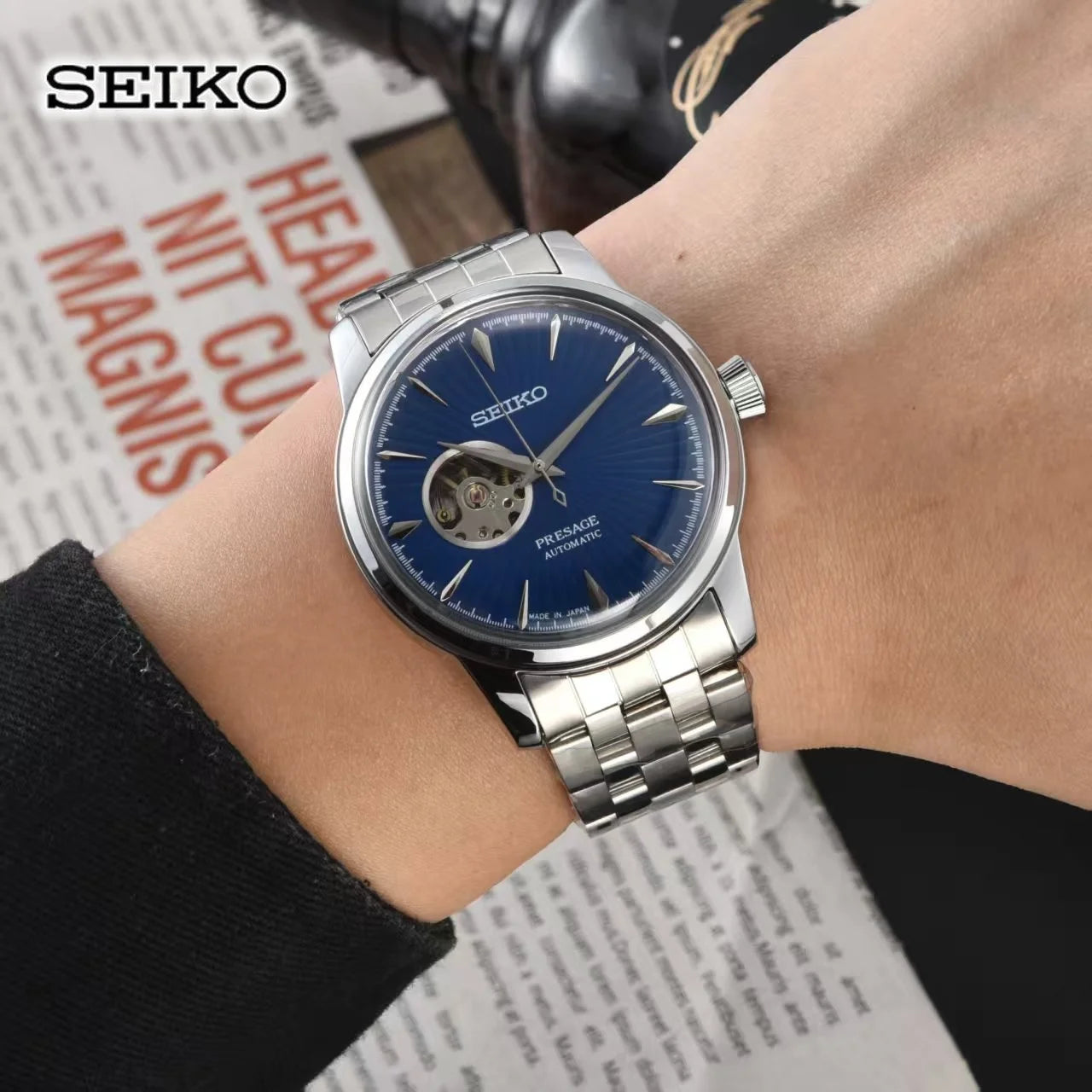 2026 Seiko Automatic Mechanical Watch Fashion Simple Hollow Men's and Women's Couple Watch Stainless Steel Strap Business Watch