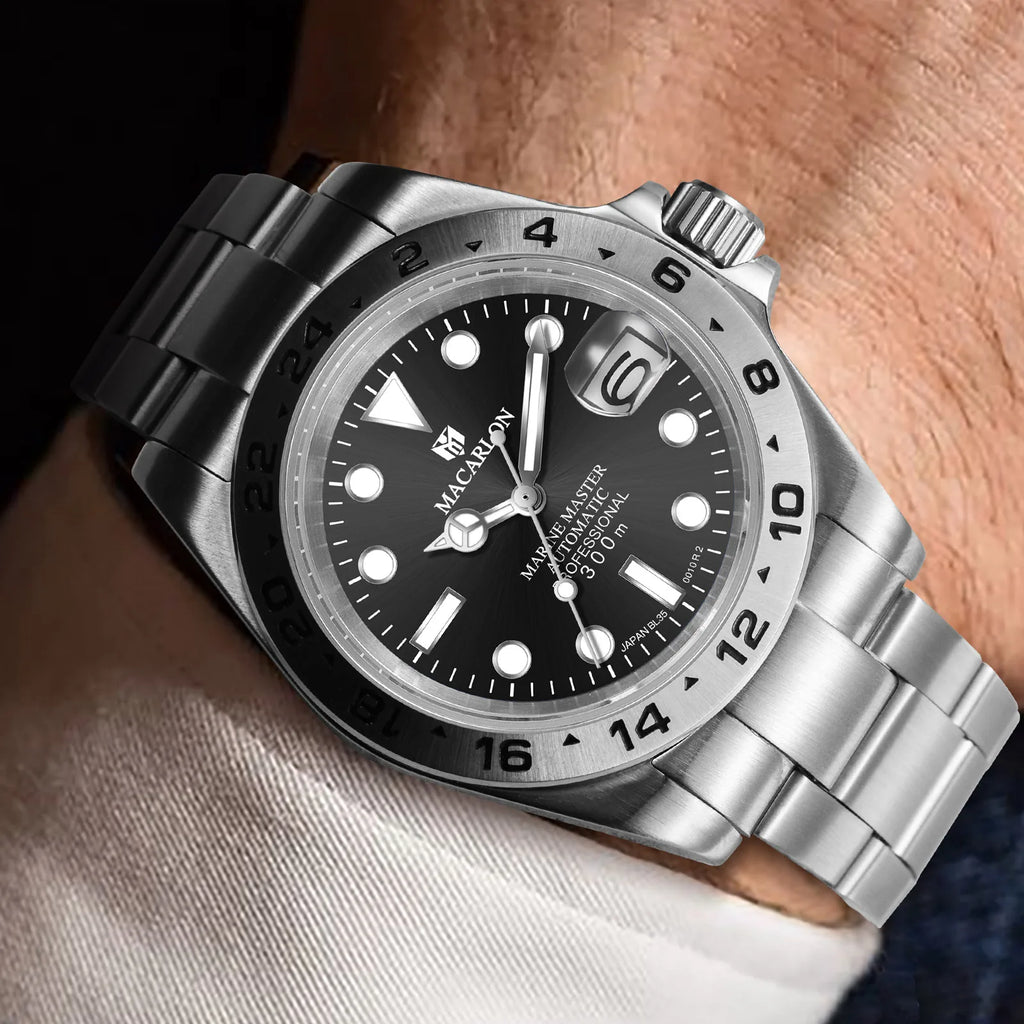 MACARLON Design New China NH35 Mechanical Watch Men 40.5mm Sapphire Glass Luminous Stainless Steel Waterproof Automatic Watch