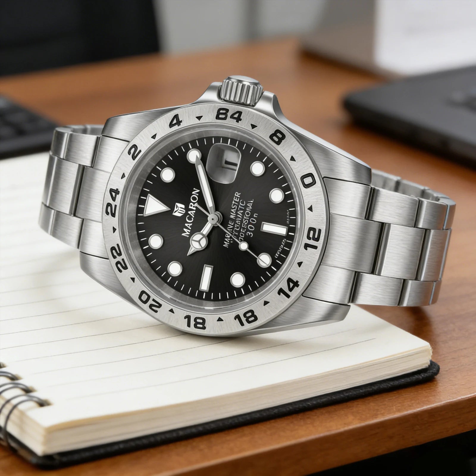 MACARLON Design New China NH35 Mechanical Watch Men 40.5mm Sapphire Glass Luminous Stainless Steel Waterproof Automatic Watch