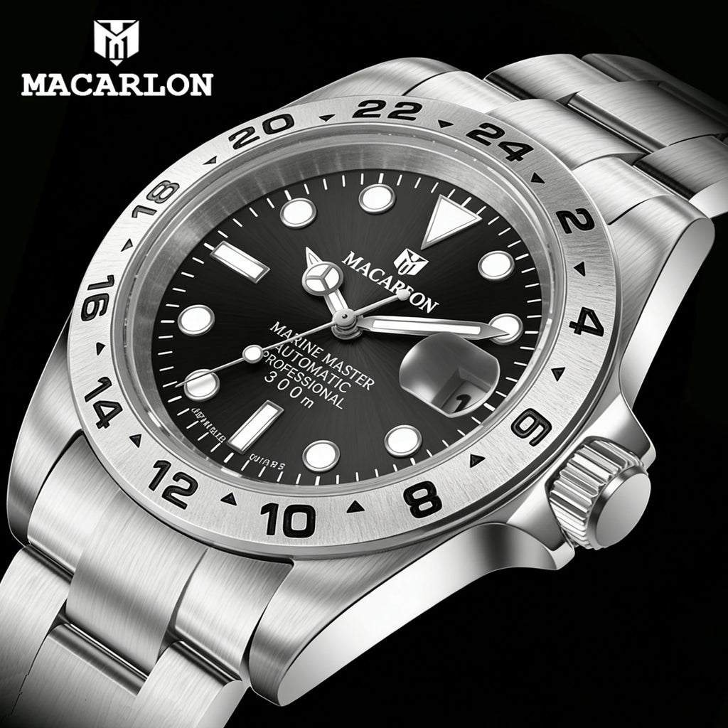 MACARLON Design New China NH35 Mechanical Watch Men 40.5mm Sapphire Glass Luminous Stainless Steel Waterproof Automatic Watch